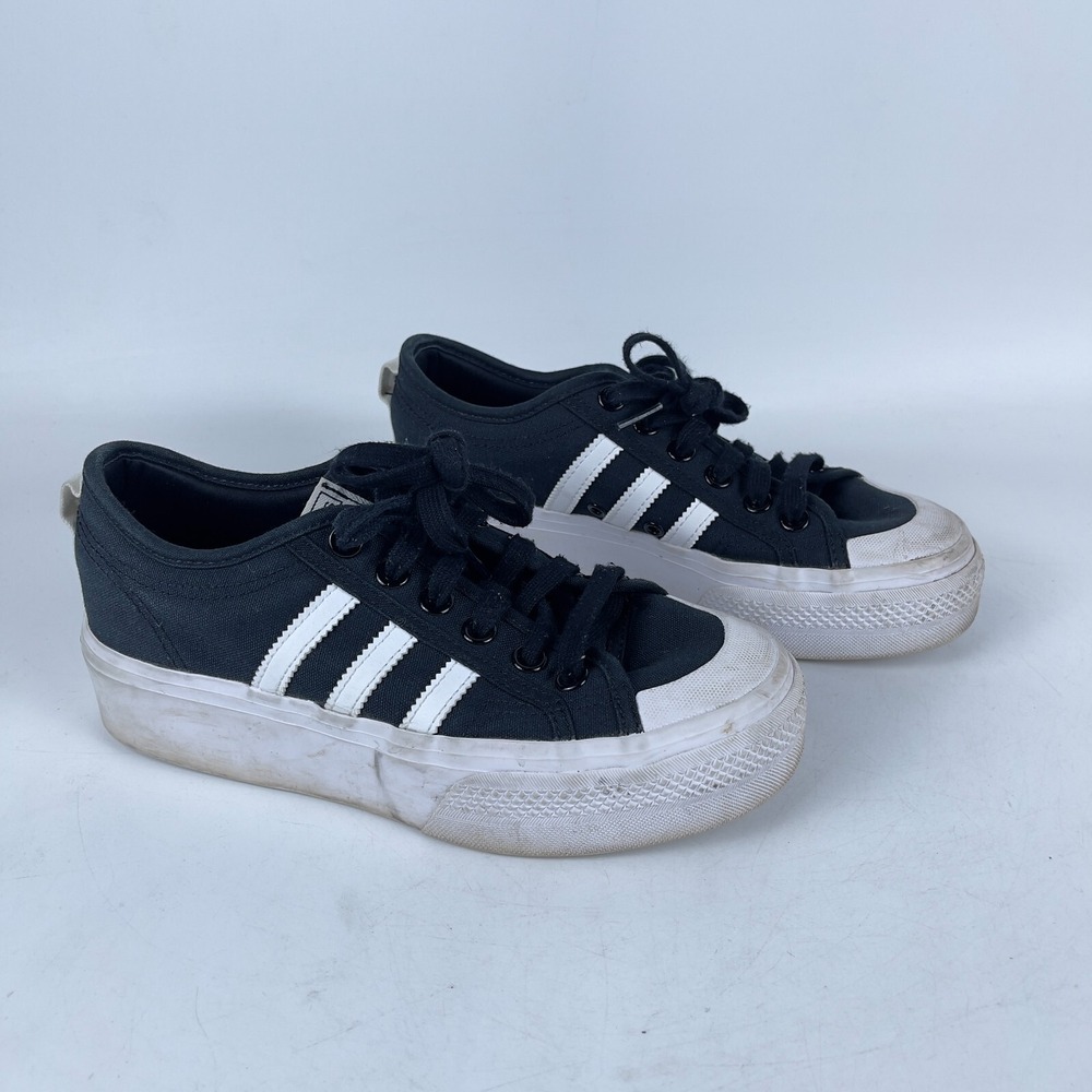 Adidas Nizza Platform Sneakers Womens Size 7 Black White Low Top Lace Up‎ FV5321